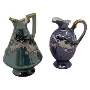 Vintage Japanese Style Dragonware Moriage‎ Mini Pitcher Set Luster Ewers